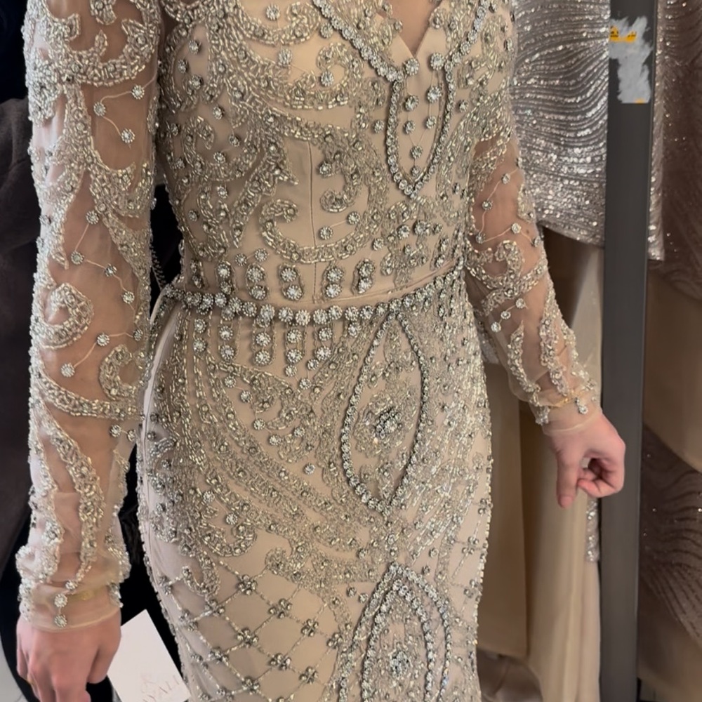Elegant Beaded Cream Dress